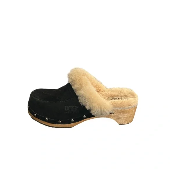 UGG Australia Women's Kalie Brown Suede Shearling Wooden Clogs Mules Shoes Sz 6 - Picture 9 of 13